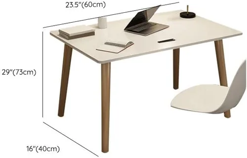 Vista 2 de Escritorio de estudio de oficina contemporáneo, escritorio contemporáneo para computadora, escritorio de trabajo con patas de madera, blanco, sin