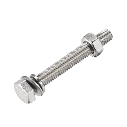 Vista 5 de uxcell Tornillos de cabeza hexagonal M6 x 1.969 in, tuercas, kits de arandelas planas y de bloqueo, pernos hexagonales de rosca completa de acero