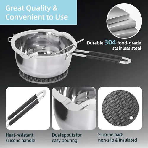 Vista 5 de Olla profesional de doble caldera de 40.6 fl oz/40.6 onzas, olla de fusión de chocolate de acero inoxidable 304 con placa caliente eléctrica de 1000