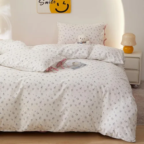 Vista 13 de HighBuy Juego de funda de edredón vintage con volantes y estampado de rayas francesas, 100% algodón con cierre de cremallera, juego de ropa de cama