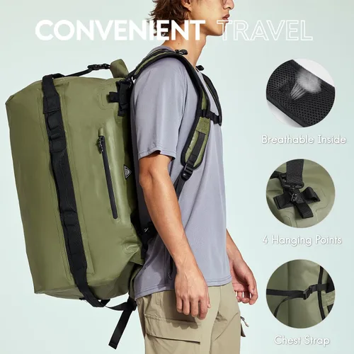 Vista 4 de Haimont Mochila Duffel Grande Impermeable con Parte Superior Enrollable, Bolsa Duffel Seca de Servicio Pesado para Navegación, Viajes, Camping
