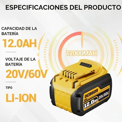 Vista 2 de 1 paquete de 12.0 Ah DCB609 compatible con herramientas Dewalt de 20 V/60 V, repuesto para batería Dewalt de 20 V/60 V DCB606 DCB609 DCB200 DCB206