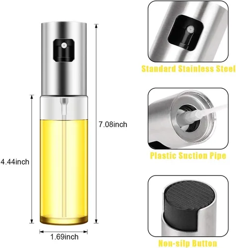 Vista 6 de Pulverizador de aceite de oliva, rociador de aceite de vidrio transparente de grado alimenticio, botella de aerosol portátil, dispensador de aceite