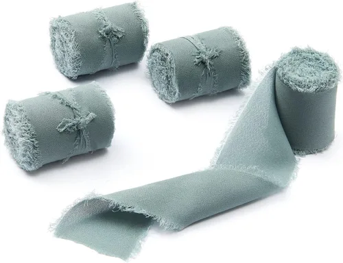 Vista 29 de 4 rollos de 1 pulgada de ancho x 5 yardas de largo, cinta de gasa con flecos hecha a mano, de chifón y seda, con bordes deshilachados