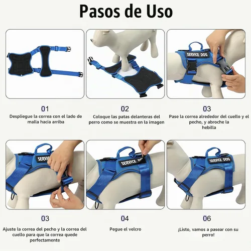 Vista 3 de Arnés de perro de servicio, arnés reflectante para perro con 5 parches, arnés Oxford suave ajustable para mascotas, malla de capa interior, fácil