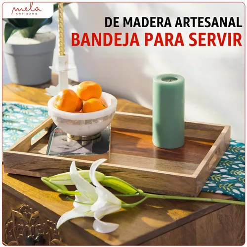Vista 5 de Mela Artisans - Bandeja rectangular de madera de mango para servir, natural Bordes rectangulares