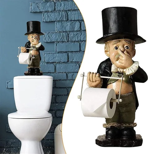Vista 3 de Mayordomo de inodoro, dispensador de papel higiénico, estatua divertida estatua de mayordomo para el hogar, baño, cocina, montaje en pared, papel