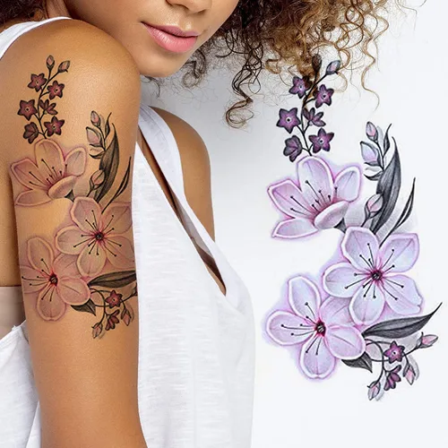Vista 12 de Pegar en flores rosas flora flores adulto tatuaje temporal transferencia femenino cuerpo arte transferencias mujeres realista impermeable flora