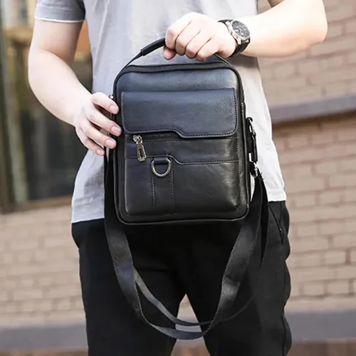 Vista 4 de SonaGear Bolso bandolera de cuero para hombre, elegante maletín para el trabajo y la oficina, diseño cruzado, elegante acabado de cuero