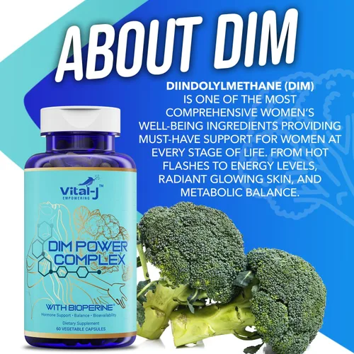 Vista 3 de Complejo potente DIM 4 en 1 de 300 mg – Equilibrio de estrógeno y metabolismo, energía y menopausia Suplemento de apoyo con bioperina (x4), calcio