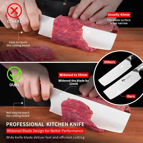 Vista 4 de MAD SHARK Cuchillo Nakiri de 7 pulgadas, cuchillo alemán ultra afilado de acero inoxidable para verduras, mango ergonómico, cuchillo de cocina