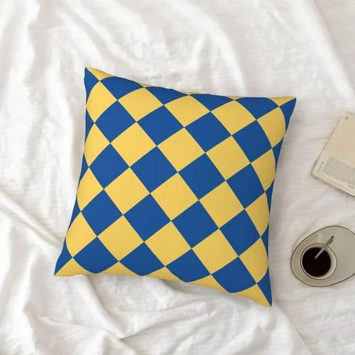 Vista 8 de Aspen - Fundas de almohada doradas y azul princesa a cuadros retro para sofá, fundas de cojín decorativas para decoración del hogar, habitación