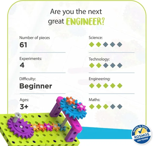 Vista 2 de Thames & Kosmos Kids First: Kit de experimento STEM de introducción a engranajes para mayores de 3 años Construye 4 modelos, aprende sobre