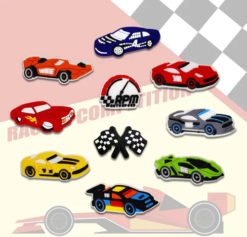 Vista 2 de 25 dijes para zapatos de coche de carreras para croc Bubble Slides zuecos sandalias, accesorios de zapatos de coche para niñas, mujeres