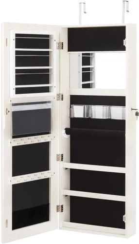 Vista 9 de Giantex Armario de joyería montado en la pared armario de joyería con cerradura con pantalla completa espejo más grande y ancho de 16 pulgadas caja