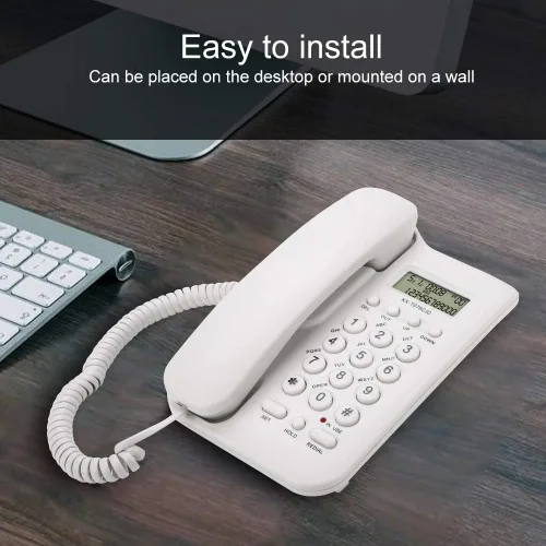 Vista 7 de TOPINCN Teléfono con cable Teléfono fijo para oficina Uso de escritorio en casa Blanco