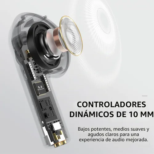 Vista 6 de Auriculares TOZO E2 inalámbricos con cancelación de ruido AI con 2 micrófonos, controladores de 10mm con potentes bajos, aplicación personalizada