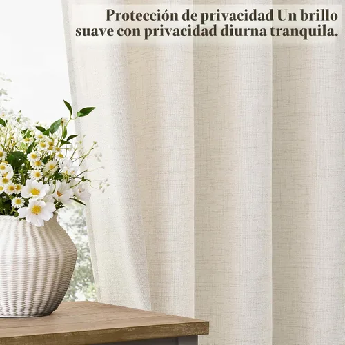 Vista 4 de Cortinas de lino de 100 pulgadas de ancho y 96 pulgadas de largo Natural