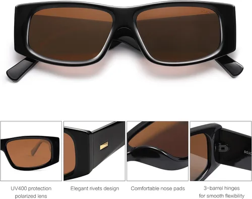 Vista 16 de SOJOS Gafas de sol polarizadas rectangulares Y2K de moda para mujeres y hombres, gafas de sol rave de diseñador de moda SJ2228