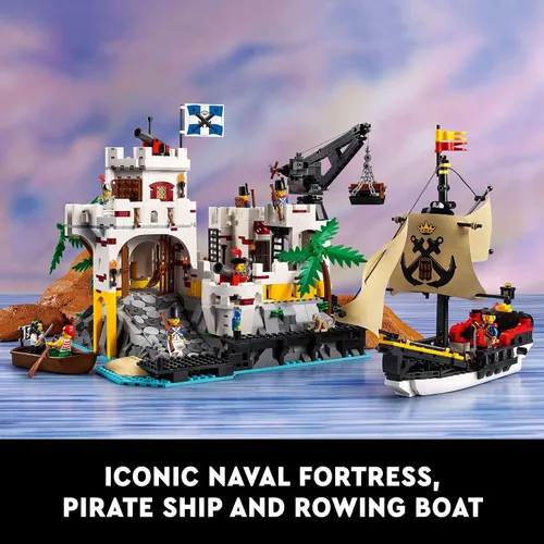 Vista 3 de LEGO Icons Eldorado - Kit de construcción de fortaleza, regalo pirata, incluye barco pirata y 8 minifiguras, idea de regalo nostálgica para adultos