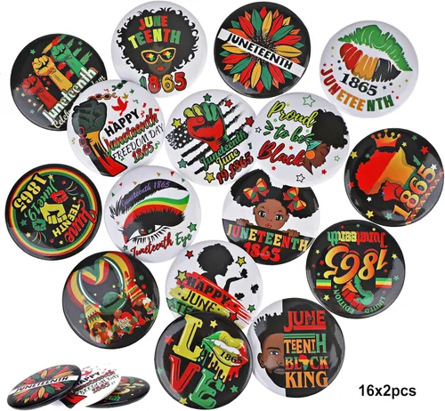 Vista 4 de HOWAF 32 piezas de botón de Pin Happy Juneteenth a granel, Juneteenth Freedom Day Decoración Insignia para el Mes de la Historia Negra Mujeres