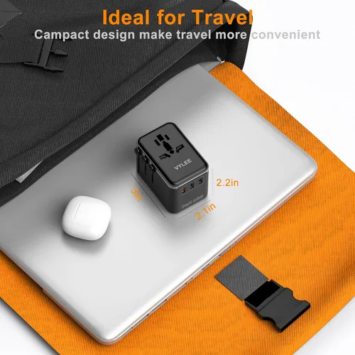 Vista 11 de Adaptador de Viaje Universal, VYLEE Adaptador de Enchufe Internacional de 45W con Carga Rápida PD, 5 Puertos (1 AC/1 USB-A/3 USB-C), Cargador