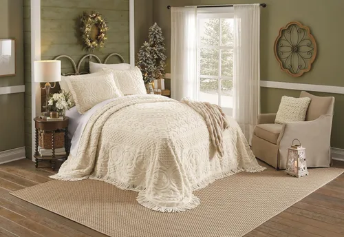 Vista 8 de Montgomery Ward Emily - Colcha floral de chenilla, edredón de algodón suave, edredón de tamaño individual en azul, ropa de cama de hotel de lujo
