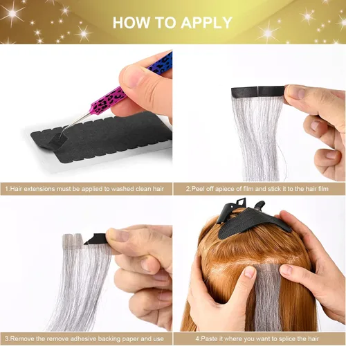 Vista 6 de EHDIS Pestañas de cinta de extensión de cabello, 6 hojas de cinta de repuesto de doble cara, cintas adhesivas de extensión de cabello