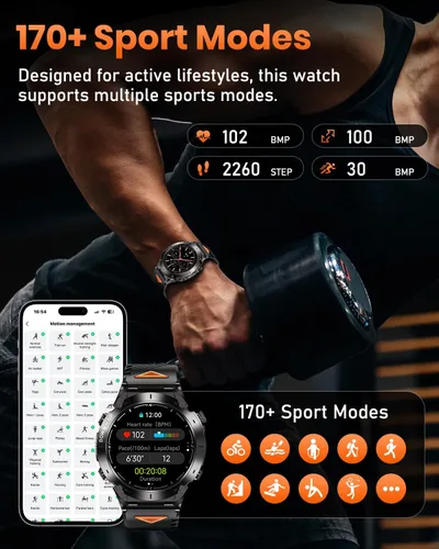 Vista 5 de GPS Military Smart Watch for Men with Bluetooth Call, 1.43" AMOLED Waterproof Smart Watch with Flashlight, 170+ Sport Mode, 730mAh Heart