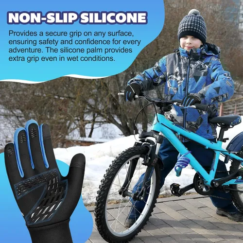 Vista 3 de OOPOR Guantes de invierno cálidos para correr, para niños, para clima frío, ciclismo, nieve, esquí, deportes, niños y niñas de 4 a 12 años