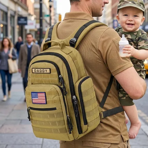 Vista 10 de SHARKMOUTH Mochila para pañales para papá y mamá, paquete de pañales militares Molle con soportes aislados para botellas y bolsillo para toallitas