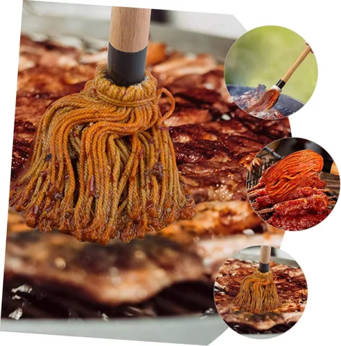 Vista 8 de ABOOFAN Juego de fregona para parrilla, cepillos de barbacoa para salsa Bbq Dipping Brush Basting Mop para asar material de madera de algodón