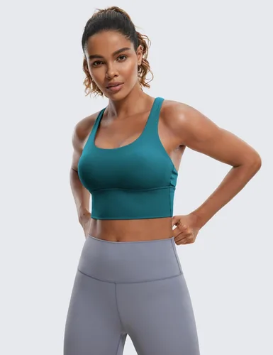 Vista 2 de CRZ YOGA - Brasieres deportivos de linea larga con tirantes delgados para mujer, sin aros, acolchados, cruzados, para yoga, cortados, sin mangas