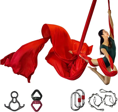 Vista 12 de Set de Equipo Deluxe de Sedas Aéreas - Hamaca Aérea de Yoga de 11 Yardas para Acrobacia, Artes Circenses, Danza (L:10m W:2.8m)