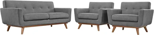 Vista 8 de Modway Engage - Sillón de una pieza tapizado con tela y sofá de dos piezas de estilo de mediados de siglo, Tela, Celeste