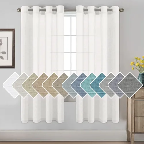 Vista 15 de H.VERSAILTEX Cortinas de lino de mezcla natural para sala de estar/cortinas de lino semitransparentes reductoras de luz de 54 pulgadas de largo