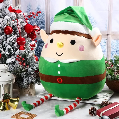Vista 4 de Huwena Almohada de felpa grande de 14 pulgadas, decoración de Navidad, suave y tierna, cojín de peluche para abrazar, regalo para Navidad, fiestas