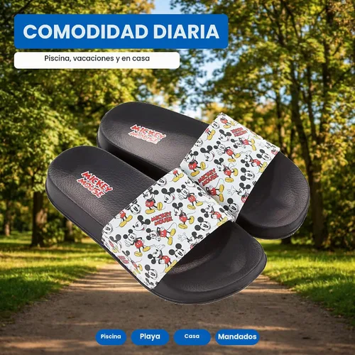 Vista 7 de Disney Sandalias clásicas de Mickey y Minnie Mouse para mujer, diseño de Mickey y Minnie Mouse Negro blanco