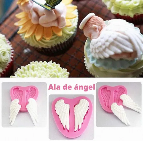 Vista 4 de HiParty 3 unids/set mini ángel bebé & alas Fondant moldes Angelic Querub silicona pastel herramientas de decoración de moldes de arcilla polimérica