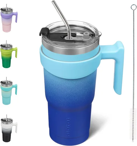 Vista 40 de BJPKPK Mini vaso de 10 onzas con tapa, popote y asa, taza de acero aislada