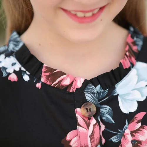 Vista 4 de GORLYA Vestido midi vintage para niña de 4 a 12 años con estampado floral y volantes, manga con volantes y bolsillos