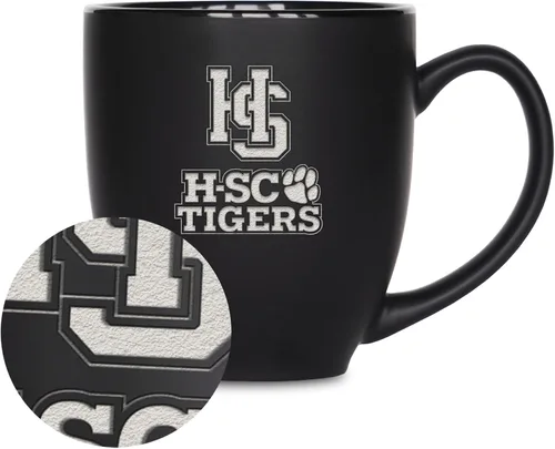 Vista 330 de Rico Industries - Taza de cerámica mate negra con grabado láser estándar de 15oz para NCAA (escuelas T & U) - Para bebidas calientes o frías