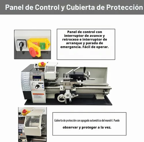 Vista 7 de INTSUPERMAI Mini torno de metal de 8 x 16 pulgadas / torno de sobremesa métrico electrónico sin engranajes automático cambio de métrico/pulgadas