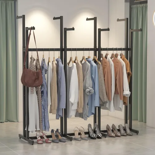 Vista 11 de Percheros de Ropa Negros con 4 Brazos Rectos, Perchero de Metal para Colgar Ropa, Perchero Independiente Heavy Duty, 46" a 63" de Altura Ajustable