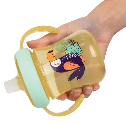 Vista 6 de The First Years Vasos de entrenamiento de boquilla suave para niños pequeños, diseño de leopardo y tucán, copas para beber con temática de selva