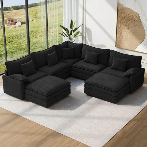 Vista 86 de Vesgantti Sofá modular de 108 pulgadas, cómodo sofá de nube con asiento profundo otomano movible, sofá modular en forma de L, sofás seccionales