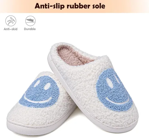 Vista 3 de rosyclo Smile Face Slippers Retro Soft Plush Cozy House Slippers Slip-on Fluffy Indoor Outdoor Smile Slippers for Women and Men