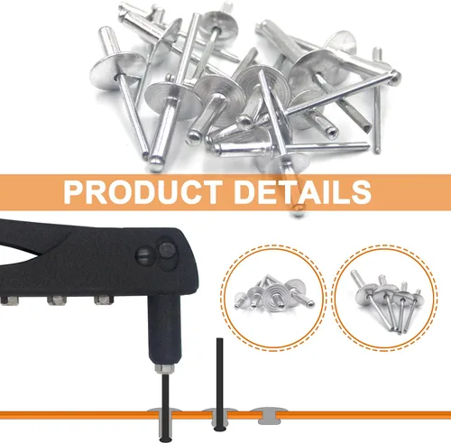 Vista 4 de ISPINNER 60 piezas de remaches ciegos de aluminio con brida grande, kit surtido con remachador de mano resistente, herramienta de pistola