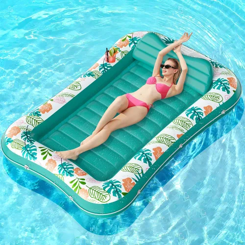 Vista 5 de stonful - Flotador inflable para piscina de 75 x 51 pulgadas, flotadores de piscina para adultos con almohada y soporte para tazas, 4 en 1, cama