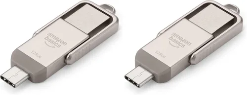 Vista 6 de Amazon Basics Unidad Flash USB, Memoria Stick con Puertos Duales USB C y USB A, 128GB, Plata Champán